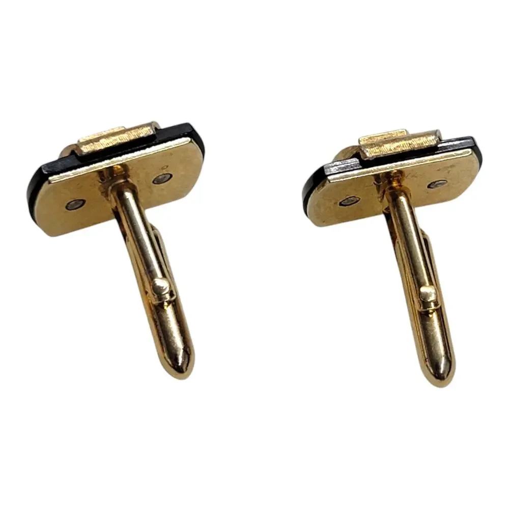Vintage Swank Initial T Cufflinks Gold Tone Black Monogram Mid Century Mens